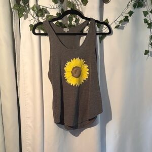 Kismet Gray Tank Top with Yellow Sunflower